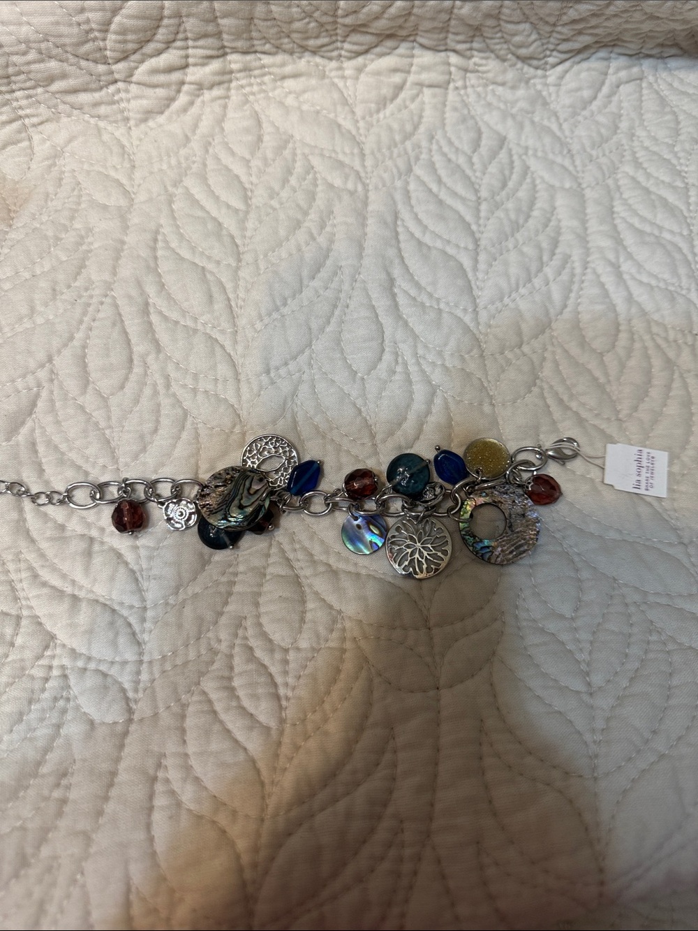 Silver Charm Bracelet with Abalone and Multicolor Beads Lia Sophia